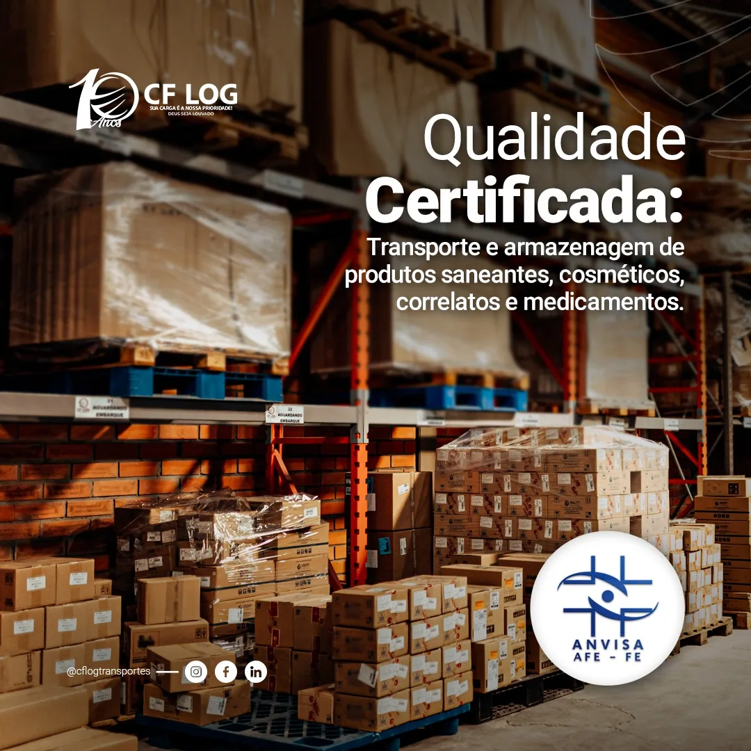 Transporte e armazenamento de produtos saneantes, cosméticos, correlatos e medicamentos